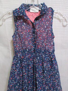 Beautees Floral Print Lined Elastic Waist Full Skirt Girl's Dress w/Lace Back 6X